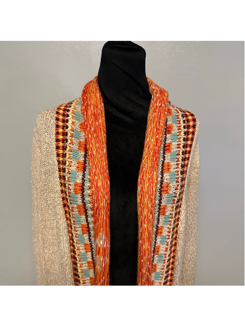 B.Original by Shoe Fly Long knit Cardigan Beige & Orange Women’s Medium Boho - Picture 8 of 11